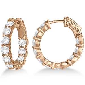 Small Round Diamond Hoop Earrings 14k Rose Gold 4.00ct - All