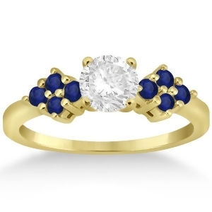 Designer Blue Sapphire Floral Engagement Ring 14k Yellow Gold 0.35ct - All