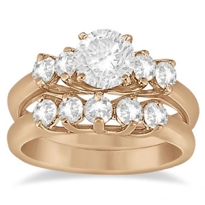 Five Stone Diamond Bridal Set Ring and Band in 18k Rose Gold 0.90ct - All