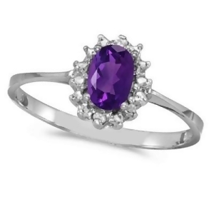Amethyst and Diamond Right Hand Flower Shaped Ring 14k White Gold 0.45ct - All