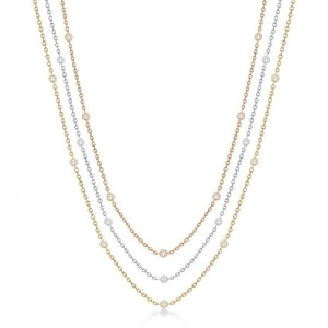 Three-strand Diamond Station Necklace in 14k Three-Tone Gold 1.40ct - All