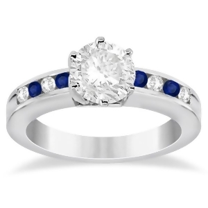 Channel Diamond and Blue Sapphire Engagement Ring 14K W Gold 0.40ct - All