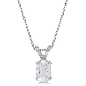 Oval White Topaz Solitaire Pendant Necklace 14K White Gold 0.57ct - All