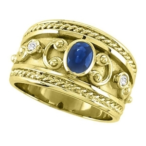 Oval Blue Sapphire and Diamond Byzantine Ring 14k Yellow Gold 0.73ct - All