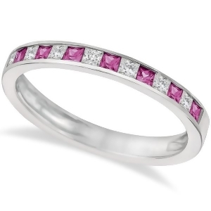 Princess Cut Diamond and Pink Sapphire Ring Band 14k White Gold 0.60ct - All
