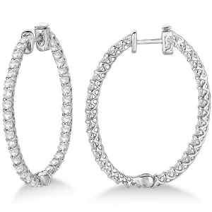 Large Oval-Shaped Diamond Hoop Earrings 14k White Gold 3.51ct - All