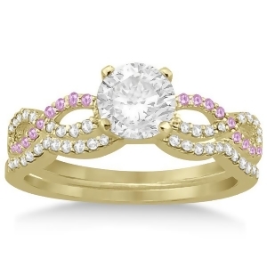 Infinity Diamond and Pink Sapphire Bridal Set in 14K Yellow Gold 0.34ct - All