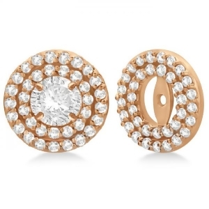 Double Halo Diamond Earring Jackets for 9mm Studs 14k Rose Gold 0.85ct - All