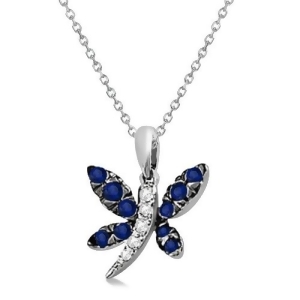 Blue Sapphire and Diamond Dragonfly Pendant 14K White Gold 0.40ctw - All