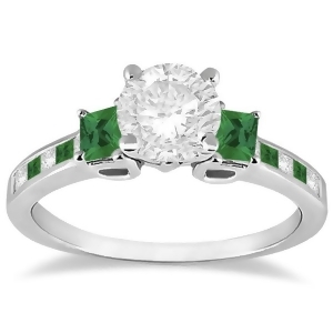 Princess Cut Diamond and Emerald Engagement Ring 14k White Gold 0.68ct - All