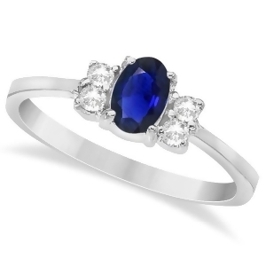 Solitaire Oval Blue Sapphire and Diamond Ring 14K White Gold 0.72ct - All