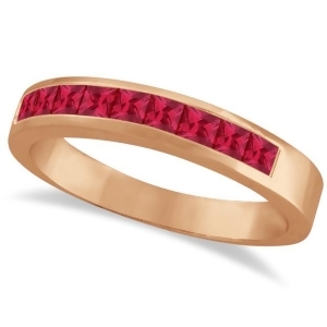 Princess-cut Channel-Set Stackable Ruby Ring 14k Rose Gold 1.00ct - All