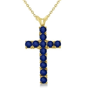 Blue Sapphire Cross Pendant Necklace 14K Yellow Gold 1.92tct - All