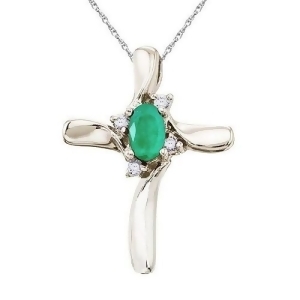Emerald and Diamond Cross Necklace Pendant 14k White Gold - All