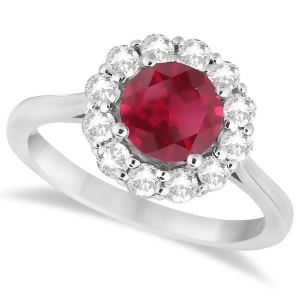 Halo Diamond Accented and Ruby Ring 14K White Gold 2.14ct - All
