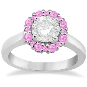 Prong Set Round Halo Pink Sapphire Engagement Ring Palladium 0.68ct - All