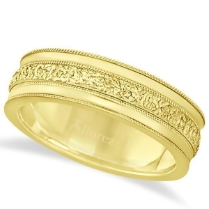 Carved Men's Wedding Ring Diamond Cut Band 14k Yellow Gold 7 mm - All