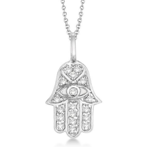Diamond Hamsa Pendant Necklace 14k White Gold 0.16ct - All