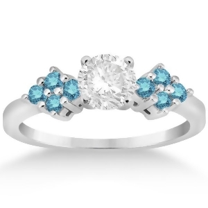 Designer Blue Diamond Floral Engagement Ring in Platinum 0.24ct - All