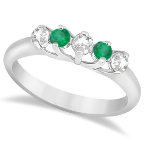Five Stone Diamond and Emerald Wedding Band Platinum 0.54ct - All