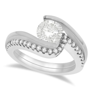Tension Set Diamond Engagement Ring and Band Bridal Set in Palladium - All
