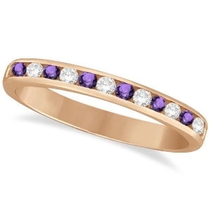 Amethyst and Diamond Semi-Eternity Channel Ring 14k Rose Gold 0.40ct - All