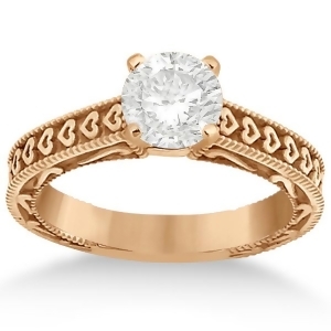 Solitaire Engagement Ring Setting with Carved Hearts 14K Rose Gold - All