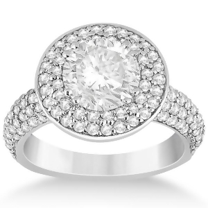 Pave Diamond Double Halo Engagement Ring Platinum 1.09ct - All