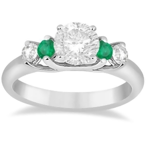 Five Stone Diamond and Emerald Engagement Ring Platinum 0.44ct - All