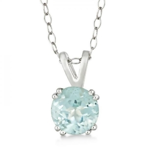 Round Aquamarine Solitaire Pendant Necklace Sterling Silver 1.25ct - All