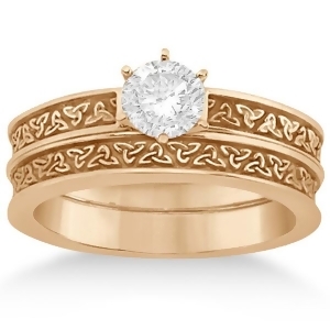 Carved Irish Celtic Engagement Ring and Wedding Band Set 14K Rose Gold - All