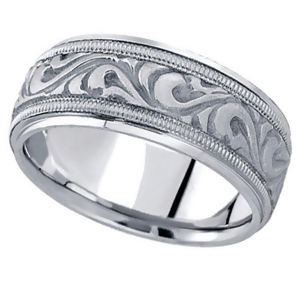 Antique Style Hand Made Wedding Band in Platinum 9.5mm - All