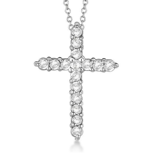 Diamond Cross Pendant Necklace 14kt White Gold 0.50ct - All