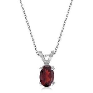 Oval Garnet Solitaire Pendant Necklace in 14K White Gold 0.55ct - All