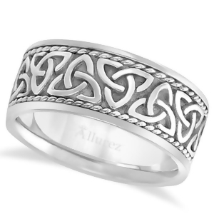 Men's Hand Made Celtic Irish Wedding Ring 14k White Gold 10mm - All