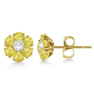 Yellow and White Diamond Flower Cluster Earrings 14K Y Gold 1.20ct - All