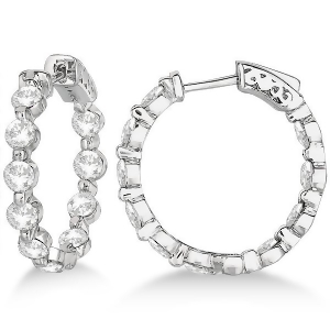 Small Round Floating Diamond Hoop Earrings 14k White Gold 4.00ct - All