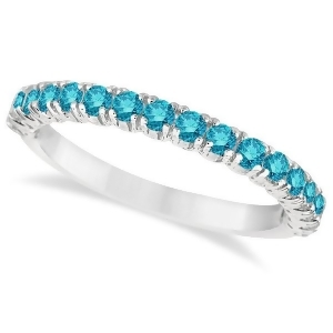 Half-eternity Pave Blue Diamond Stacking Ring 14k White Gold 0.75ct - All