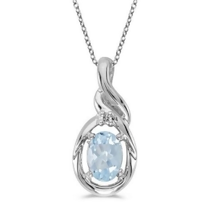 Oval Aquamarine and Diamond Pendant Necklace 14k White Gold 0.40ct - All