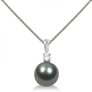 Diamond and Tahitian Black Pearl Solitaire Pendant 14K White Gold 10-11mm - All