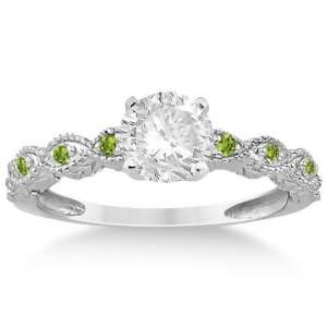 Vintage Marquise Peridot Engagement Ring 18k White Gold 0.18ct - All