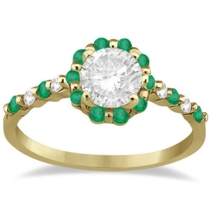 Diamond and Emerald Halo Engagement Ring 18K Yellow Gold 0.64ct - All