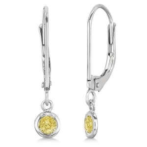Leverback Dangling Drop Yellow Diamond Earrings 14k White Gold 0.20ct - All