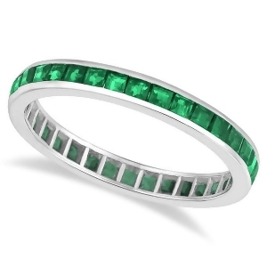 Princess-cut Emerald Eternity Ring Band 14k White Gold 1.36ct - All