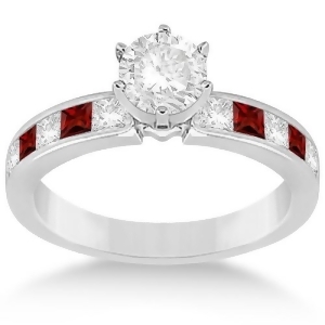 Channel Garnet and Diamond Engagement Ring 18k White Gold 0.60ct - All