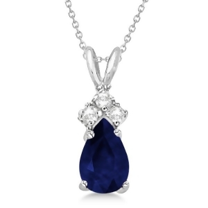 Pear Sapphire and Diamond Solitaire Pendant 14k White Gold 0.75ct - All