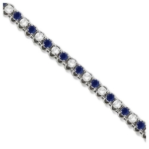Round Blue Sapphire and Diamond Tennis Bracelet 14k White Gold 4.75ct - All