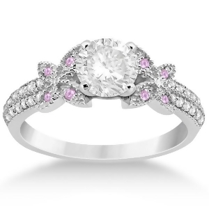 Diamond and Pink Sapphire Butterfly Engagement Ring Setting Platinum - All