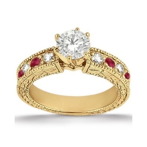 Antique Diamond and Ruby Engagement Ring 14k Yellow Gold 0.75ct - All