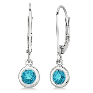 Leverback Dangling Drop Blue Diamond Earrings 14k White Gold 0.50ct - All